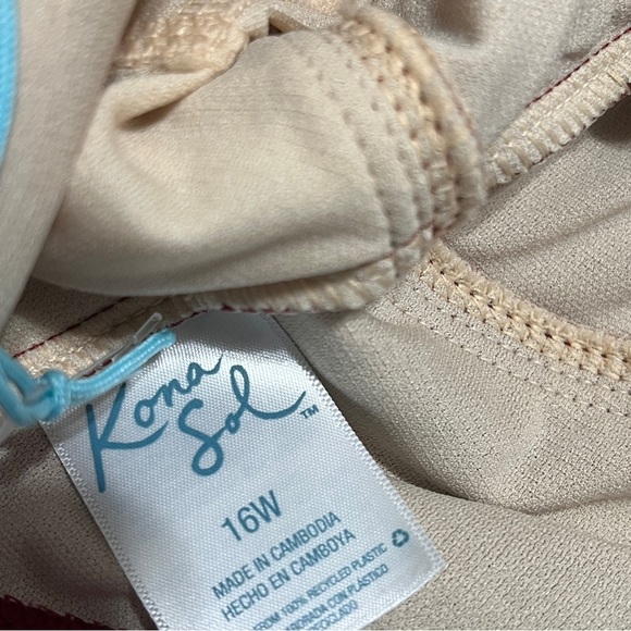 Kona Sol One Pc Ruffle Shoulder Swimsuit Sz 16W Ruched Brick Red - Picture 8 of 10